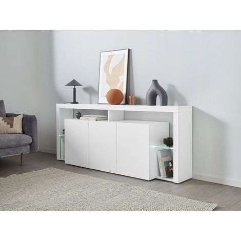 Credenza con 3 Ante e Ripiani in Vetro a Giorno 200x40x80 cm Essential 3A Bianco Lucido (1/5)