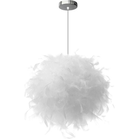 Ø25CM Lampe À Suspension Romantique Nordique Suspension Luminaire En Plumes Blanches Pures Lustre D'Intérieur Moderne E27 (1/4)