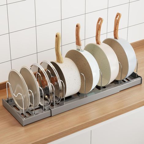 1 Support Couvercle Extensible, 9 Séparateurs Acier, Rangement Poêle Cuisine, Organisateur Tiroir (1/5)