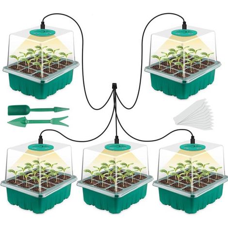 Kit di avviamento Growbox con cupola per l'umidità, timer intelligente e lampada LED per la crescita delle piante, ventilazione regolabile, per giardinaggio indoor, trasparente (1/5)