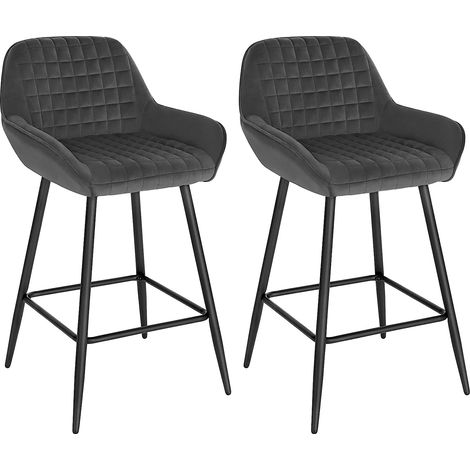 Woltu – Lot de 2 tabourets de bar – Hauteur d'assise 64 cm – Siège en velours gris foncé – Cadre en métal stable – Repose-pieds confortable