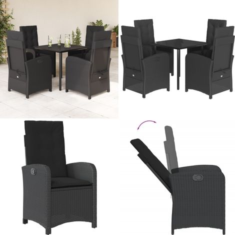 5-tlg. Garten-Essgruppe mit Kissen Schwarz Poly Rattan - Gartenmöbel - Gartenessgruppe (1/5)