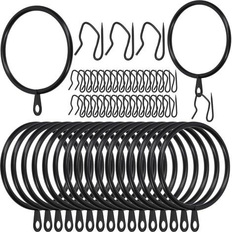 CCYKXA Swpeet 60 Stück 50 mm/2" Innendurchmesser Schwarze Metall-Gardinenringe mit Stifthaken Sortimentsset, Schiebe-Gardinenösenringe, für Fenster, Türen, Duschvorhänge