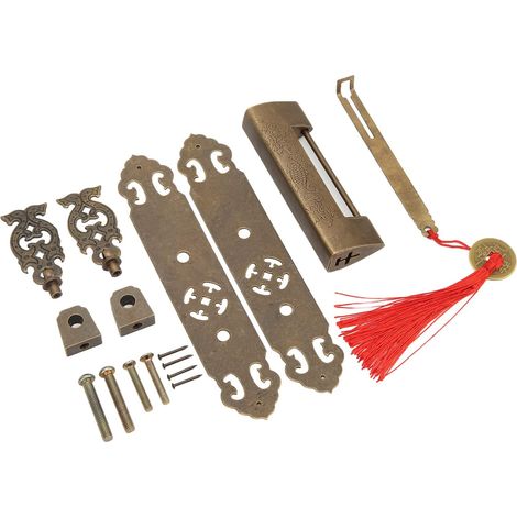 Ensemble de poignées cadenas en laiton antique, et plaque arrière (1/5)