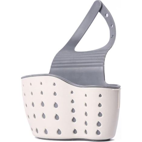 YMYNY Étagère d'évier de cuisine à suspendre, panier de rangement pour éponges, support de robinet d'évier réglable (beige) (1/4)