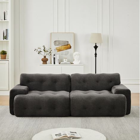 Sofá XXL de 2 plazas en chenilla gris, asiento profundo 68 cm, sin montaje DESVIAE (1/5)