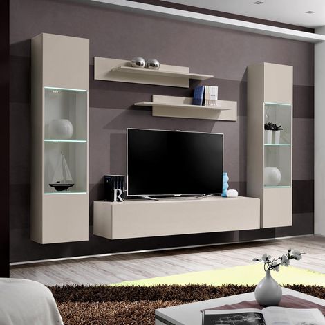 Ensemble Meuble TV Mural "Fly A3" 260cm Beige Gris
