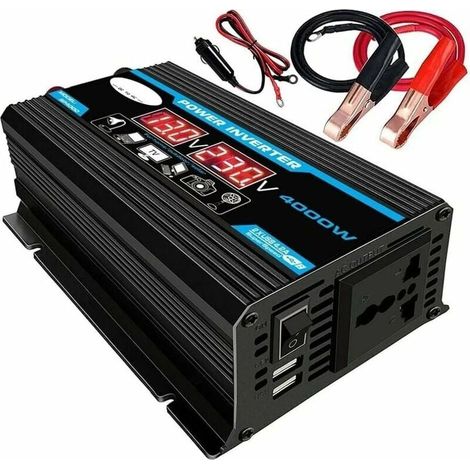 Convertisseur de puissance 12 V/220 V, 4000 W, onde sinusoïdale pure, chargeur/convertisseur pour voiture 12 V/220 V/110 V CA, double port USB. (1/5)