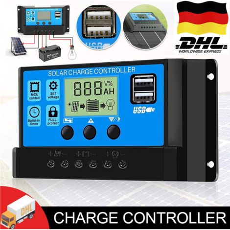 Régulateur solaire PWM 30A, 20A ou 10A, compatible 12V/24V, avec sortie USB 5V/2A, pour panneaux photovoltaïques (1/5)