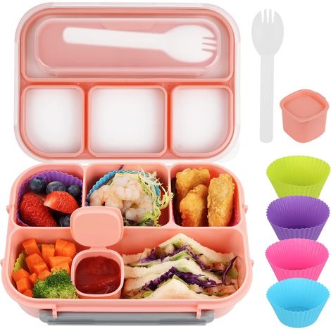 Bento-Box für Kinder – Lunchbox für Kinder – Lunchbox für Erwachsene – auslaufsicher mit 4 Fächern – inklusive Soßenbehälter, Snackbehälter (1/4)