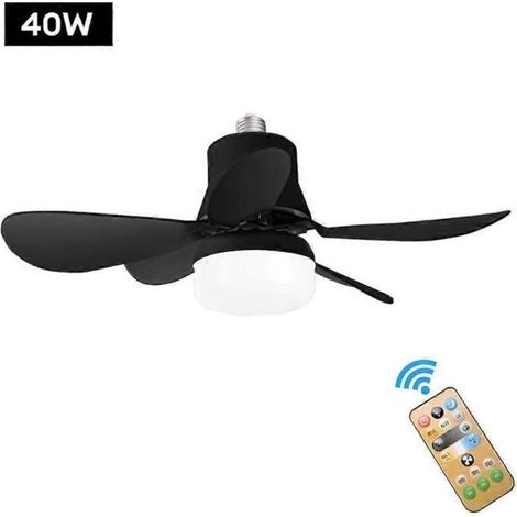 Ventilateur de plafond ovale amovible à 5 pales, culot E27, 30 W, avec télécommande, trois vitesses réglables - Noir (1/5)