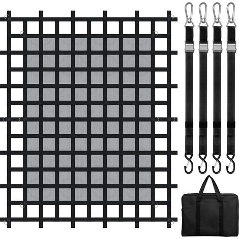 Hochleistungs-Ladungsnetz, 244 x 206 cm, für Ladeflächen von Pickups, 4 verstellbare Gurte mit Karabinern und S-Haken, verschleißfest und wetterfest, für Pick-ups, LKWs, Jeeps, SUVs, Boote (1/5)