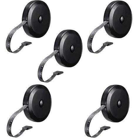 5-teiliges Set doppelseitiger Maßbänder: Taillenumfangsmaßband und kleines Schneidermaßband, 150 cm (60 Zoll), schwarz