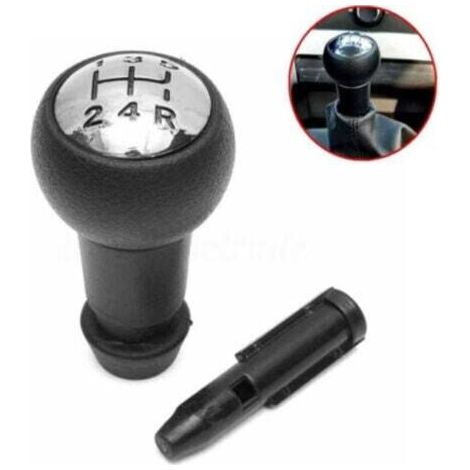 FENOPLASTICAPommeau de levier de vitesses manuel 5 rapports pour Peugeot 106, 107, 207, 301, 307, 308, 407, 408, 508, 3008, 1007 / Citroën C2, C3, C4, Picasso - Noir et argent (1/4)