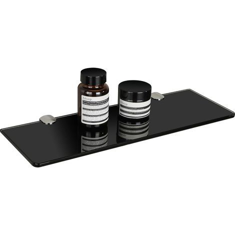 Étagère Murale en Verre Tablette Salle de Bain, Étagère de Douche en Verre Trempé Noir de 7mm Épaisseur et Chromé Poli Supports, Longueur 38cm, EGBL1012R-B (1/5)