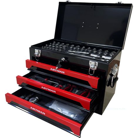 Boîte à outils portable à trois niveaux (20 pouces), quatre compartiments à outils, fermetures métalliques, compartiment de rangement supérieur et autres accessoires. Convient aux garages, appartement (1/5)