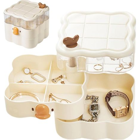 Caja giratoria para joyas: caja de almacenamiento para pendientes, collares, relojes, polvos (1/5)