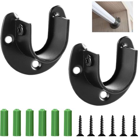 2 Pcs Support Tringle Penderie en Forme de U, 32mm Penderie Acier Inoxydable Support avec Vis, Douilles de Tube Rond Robuste pour Séchoirs, Tringles à Rideaux, Armoire (Noir)