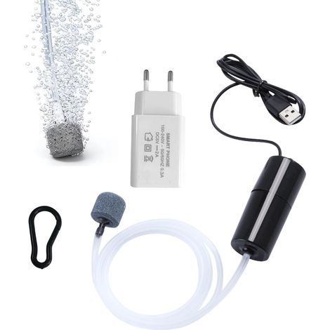 1 Pompe à Air USB, Compacte, Pierre à Bulles, Tube Silicone, Aquarium Eau Douce Marine (1/5)