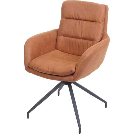 Sedia poltroncina girevole con braccioli elegante imbottita HHG-655 tessuto marrone effetto scamosciato