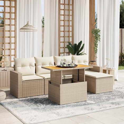 Set Divano da Giardino 6 pz con Cuscini Beige in Polyrattan vidaXL (1/3)