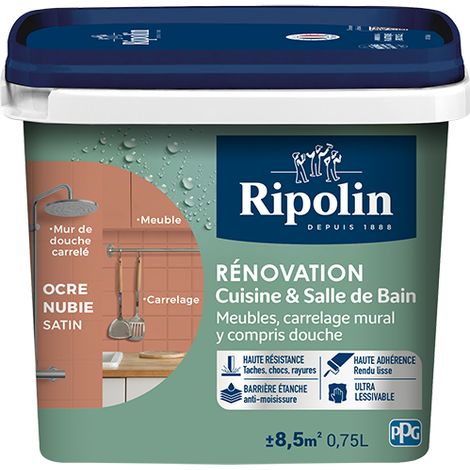 Peinture Rénovation Cuisine et Bain - Satin - 0,75L - Ocre Nubie - Ripolin (1/5)