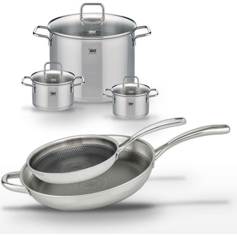 Lot de 2 Poêles 28/32cm et 3 Faitouts 14/16/26cm Elo Relief Evolution (1/5)