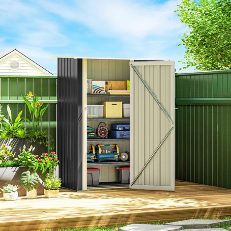 Outsunny Metall Gerätehaus 1,07 m² 142 x 84 x 189 cm Geräteschuppen mit Pultdach Abschließbarer Tür, wetterfest Gartenhaus Outdoor Garten Schuppen für Hinterhof Außenbereich Dunkelgrau