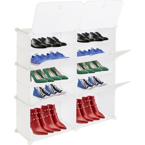 Armoire Chaussures 2 Rangées 5 Niveaux 10 Compartiments Plastique Blanc 72x32x92cm (1/4)
