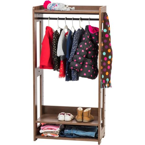 Porte-manteau, Penderie, Portant avec étagère pour enfant, Organisateur de vêtements enfant,Modulable, Contemporain, Solide, Ecole, Chambre, Entrée - Kids Garment Rack - Marron (1/5)