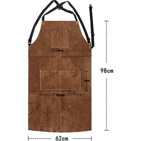 Welder's Apron with 6 Pockets, Heat-Resistant Leather Work Apron, Adjustable Carpenter's Apron for Men (Sizes M to XXXL), Perfect for Blacksmiths, Mechanics, and Workshops (1/4)