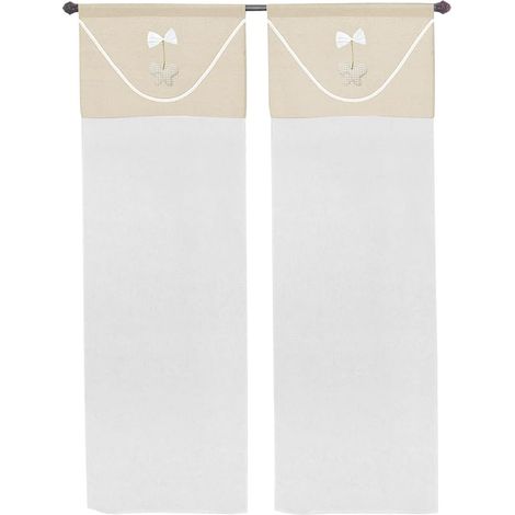 Tende Porta Finestra Coppia 2 Pz Interno Semitrasparente Tessuto Beige - 60x240 cm