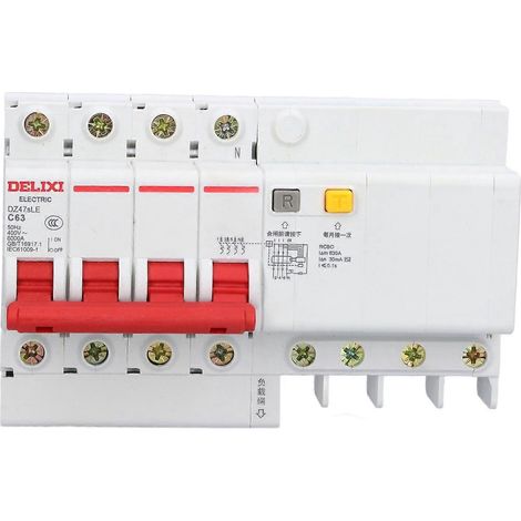 Disjoncteur 4P+N pour disjoncteur différentiel basse tension 400 V CA 63 A DZ47sLE C63