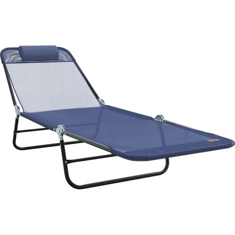 Chaise longue Transat Bain de soleil pliante Bleu marine 182 x 55 x 85,5 cm Textilène (1/5)