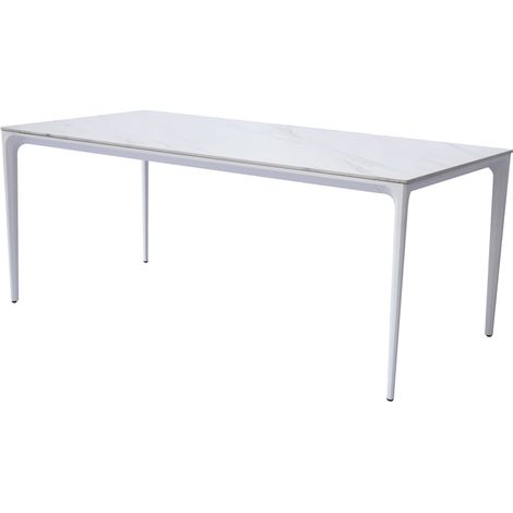 Tavolo rettangolare 180 x 90 alluminio bianco piano gres effetto marmo per esterni (1/5)
