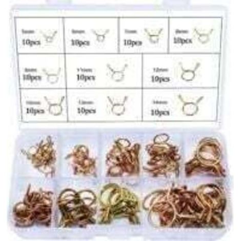 100PCS Clip à Ressort Tuyau Collier Serrage Durite Essence Serre-joints à Tuyaux Colliers de Clip à Ressort Tuyau Serrage 5mm, 6mm, 7mm, 8mm, 9mm, 10mm, 11mm, 12mm, 13mm, 14mm (1/4)