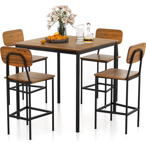 Gain de place Ensemble Table Haute et 4 Tabourets de Bar Encastrables avec Dossier Cuisine Salle à Manger (1/5)