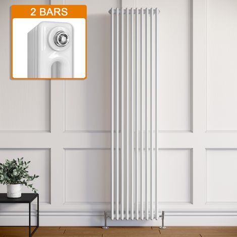 ELEGANT 1800 x 470mm Double Bar Traditional Vertical Column Radiator White with Chrome Thermostatic Radiator Valves (1/5)