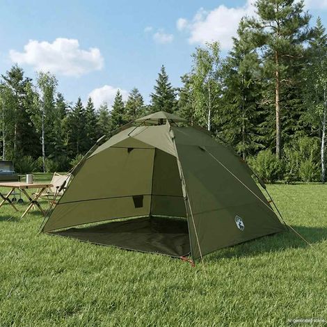 vidaXL Tente de pêche 4 personnes vert olive libération rapide (1/5)