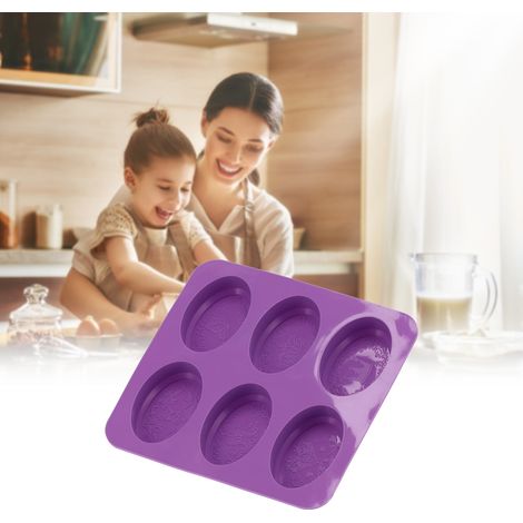 Moule en silicone ovale à 6 compartiments, motif original, pour la fabrication artisanale de savons et de gâteaux, idéal pour la pâtisserie maison. (1/5)