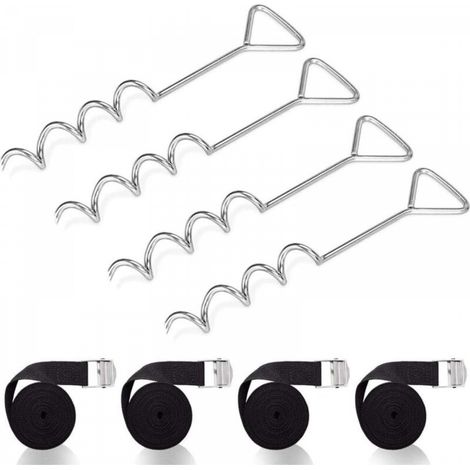Ancrage au Sol Trampoline avec Sangles - Boucles en Acier, Kit d'ancrage Trampoline Spiralés en Acier, Fixation pour Trampoline, Robustes Piquet d'ancrage pour Trampoline Tentes Balançoire (1/5)