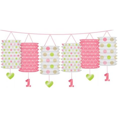 Guirlande de lanternes pour 1er anniversaire, rose 3,6 m, 1 pièce.