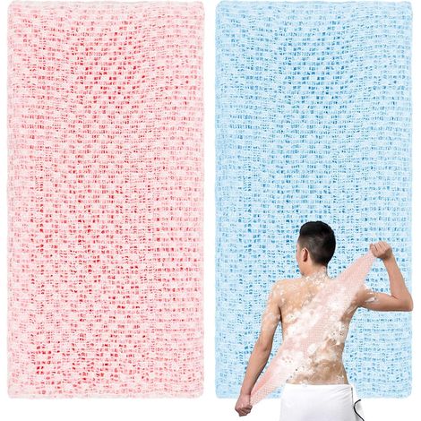 2-teiliges japanisches Peeling-Set, Peeling-Rückenhandtuch, Waschlappen für Damen und Herren (Blau-Rosa) (1/5)