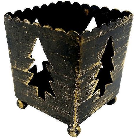 Lanterne en métal, porte-bougie en fer, bougeoir pour bougie chauffe-plat, lanterne décorative, cadeau-Tree Black