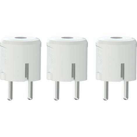 Fiche Schuko lot de 3, 250 V / 16 A, fiche avec contact de protection et décharge de traction, fiche Schuko droite IP20, fiche secteur pour câbles jusqu’à 1,5 mm², Blanc (1/5)