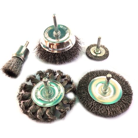 Lot de brosses circulaires sur tige acier 6 mm Formes diverses - Brins durs - Lot de brosses (1/5)