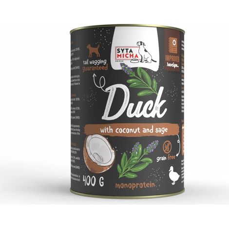 Comida húmeda para perros adultos Syta Micha Mono, sabor pato, coco y salvia, 400 g (1/2)