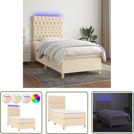 The Living Store Sommier à lattes de lit et matelas et LED Crème 80x200cm Tissu - Sommier Tapissier - Lit Plateforme - Lit Avec Rangement - Tête De Lit Ajustable - Éclairage Led (1/5)