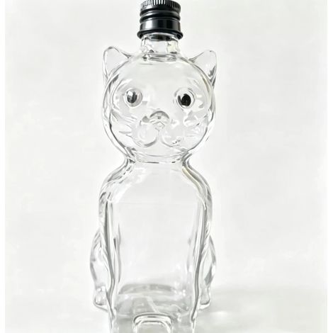Carafe à whisky en verre sans plomb en forme de chat (A) avec couvercle, idéale pour décorer un bar, une fête ou pour toute collection. (1/5)