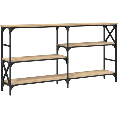 Table console avec étagères style industriel 150 x 29 x 76,5 cm bois d'ingénierie couleur chêne et acier DEC031932